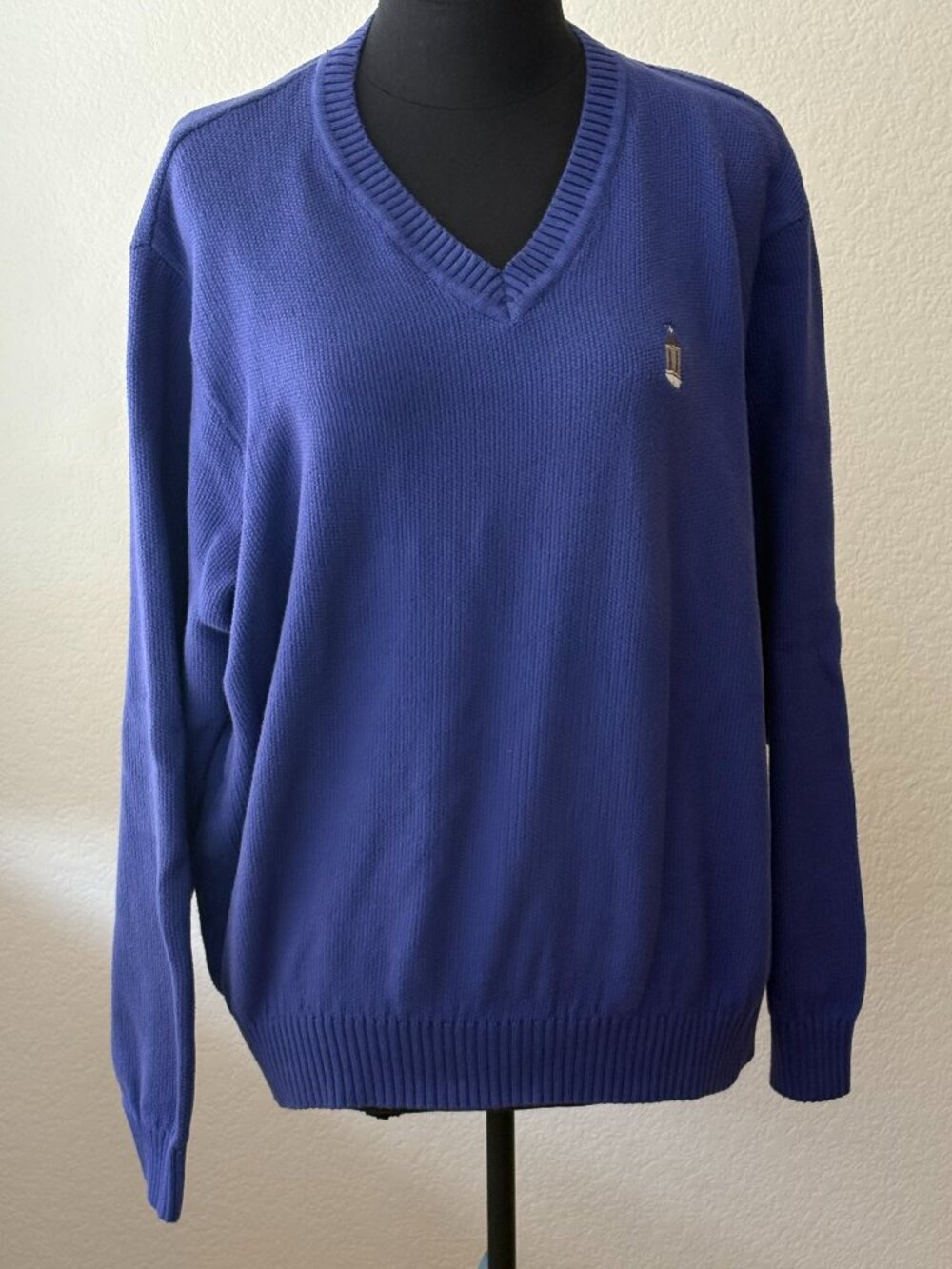 Vintage Bobby Jones Players Golf Sweater Mens L Purple Cotton V Neck Embroidered